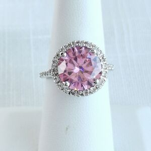 Pink diamond cz halo cocktail ring size 8 🆕
